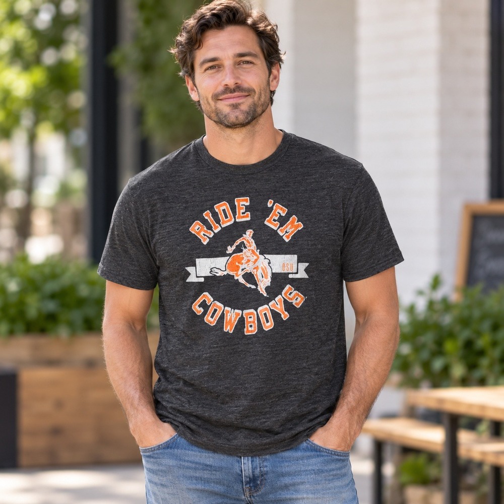 Champion Oklahoma State University Ride Em Cowboys T-Shirt Charcoal Grey Mens L